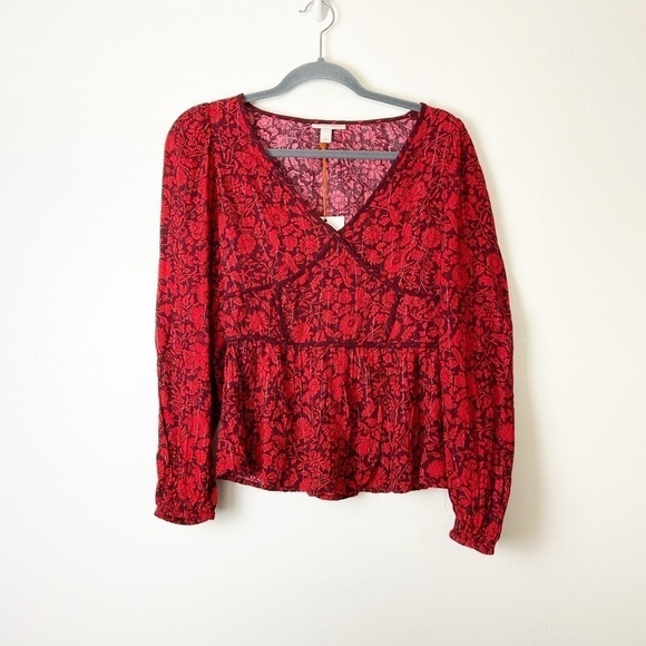 KNOX ROSE • NEW Women’s Floral Printed Smocked Back Waist Boho Top Size Small - Picture 1 of 6